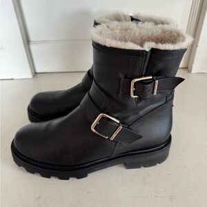 Jimmy Choo Youth II Black leather shearling lined boots size 39.5 (US 9.5)
